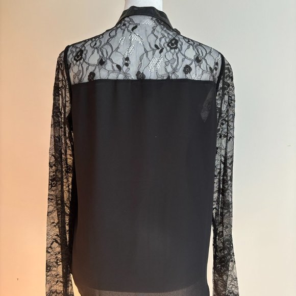 SALE 3️⃣ for $8! XS Black Lace & Leather Blouse // Express - Picture 3 of 5